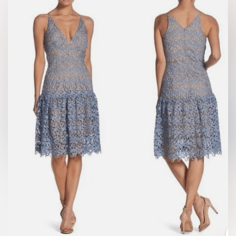 Dress the Population Lily Crochet Blue Midi Dress